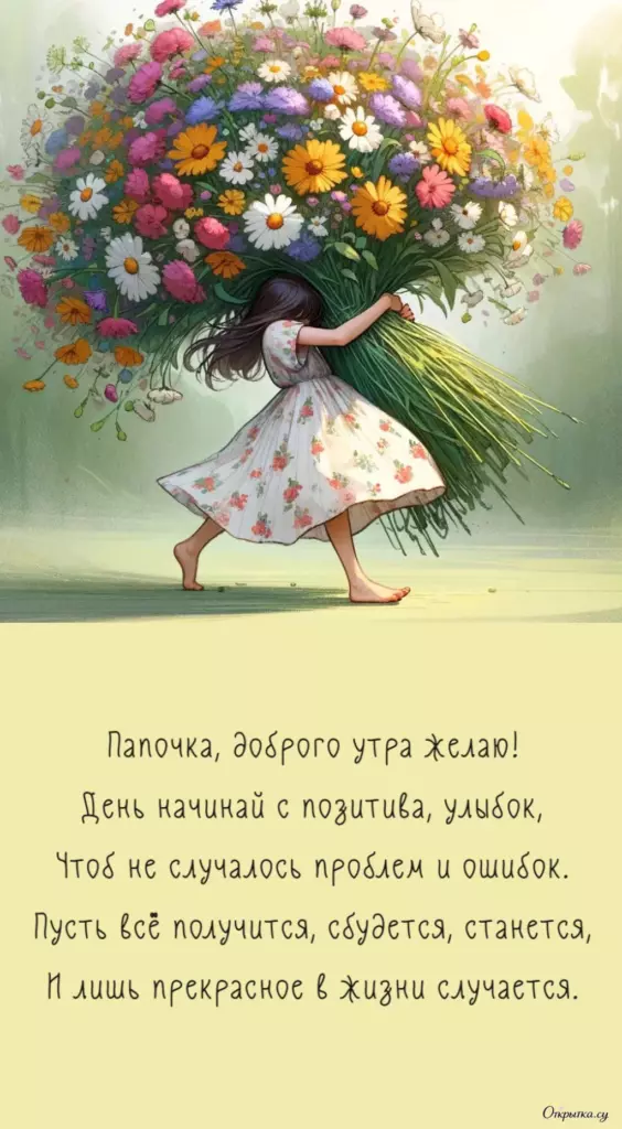 Картинка с трогательными словами доброе утро папа цветы с нежным оформлением