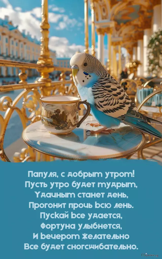 Тематическая картинка доброе утро папа попугай в красивом стиле